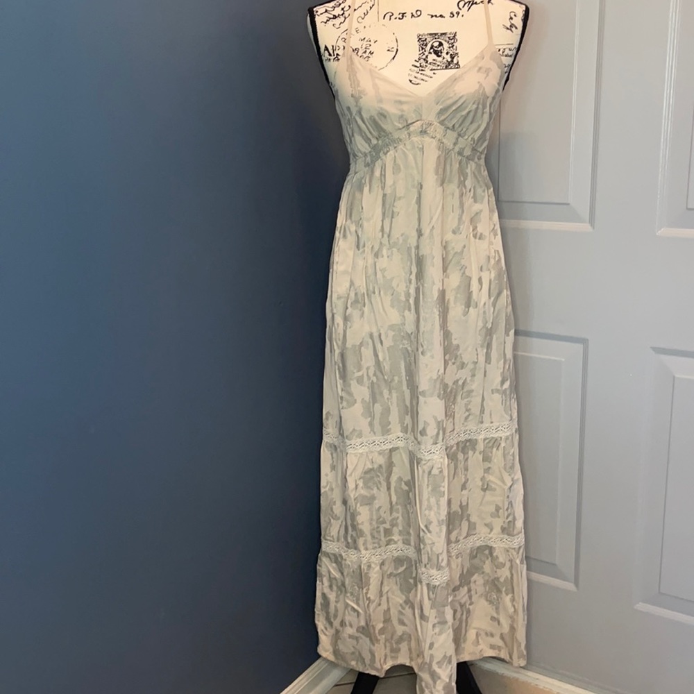 Silver Maxi Dress w/Crochet Lace detail